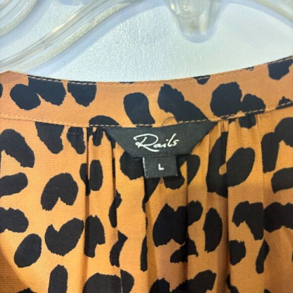 Rails Womens Brown Leopard Print Pleated Tie Waist Button Up Shirt Dress Large - Picture 7 of 9